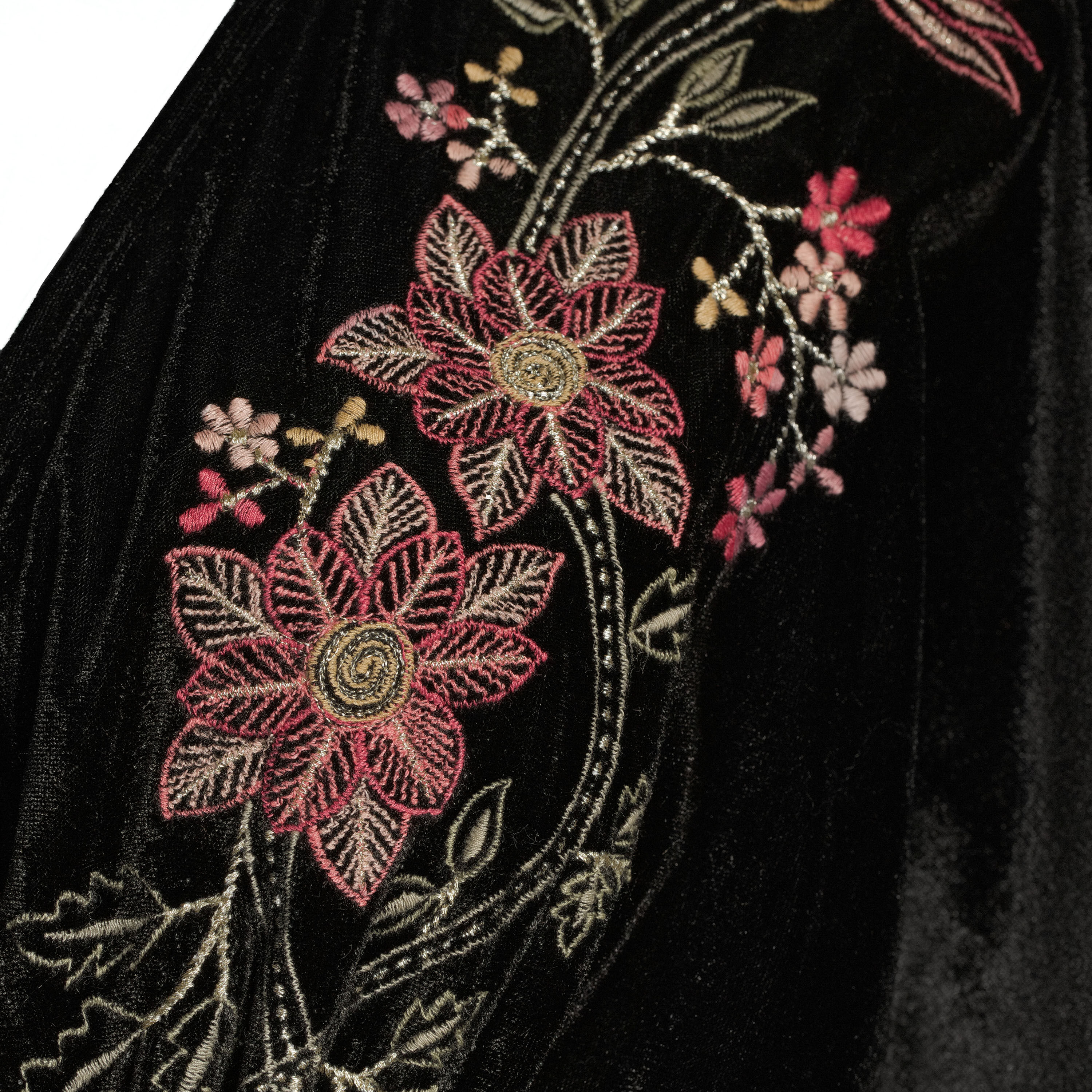 Mira Black Velvet Floral Embroidered Kaftan Dress World Market