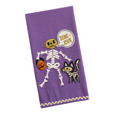Purple Bone-Jour Skeleton Embroidered Kitchen Towel Purple Bone-Jour Skeleton Embroidered Kitchen Towel