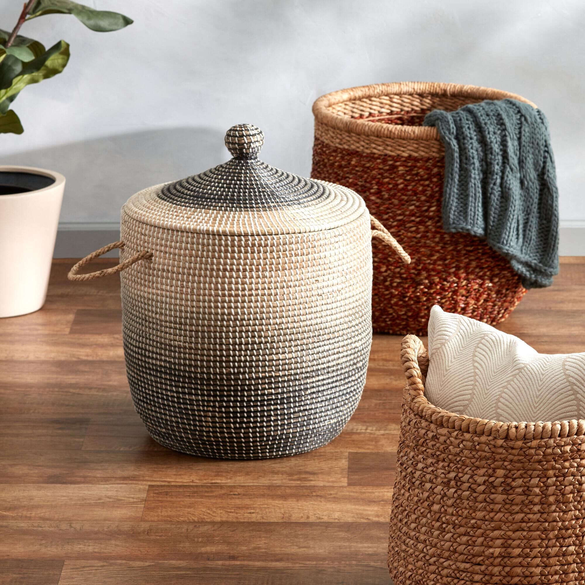 Amelia Ombre Seagrass Tote Basket With Lid World Market