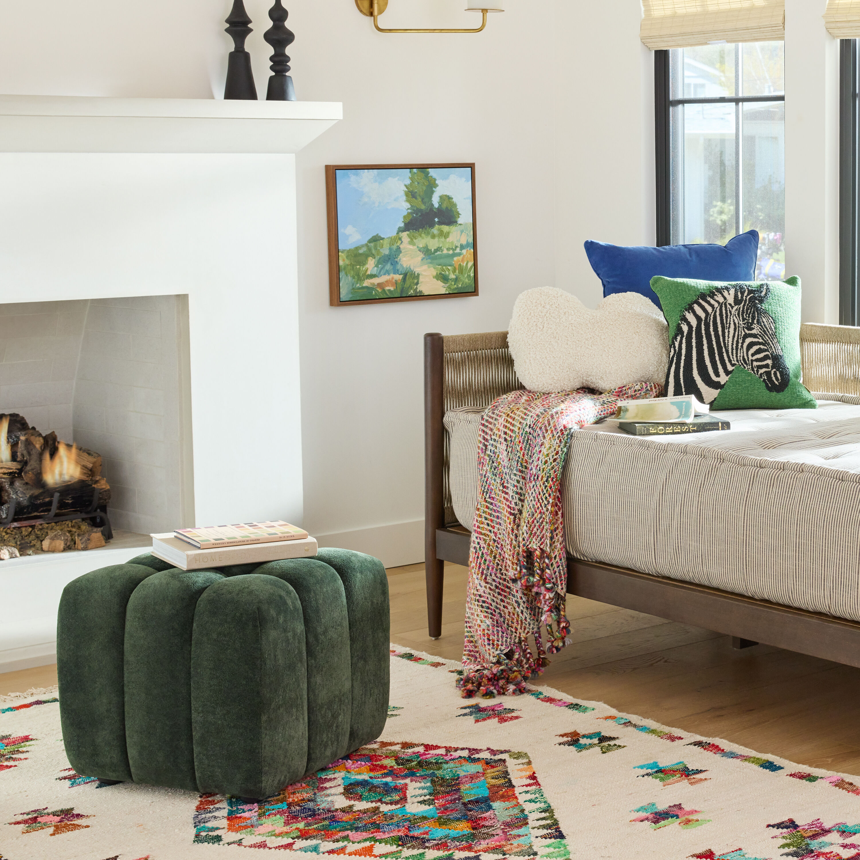 Nerissa Green Channel Tufted Cube Upholstered Rolling Ottoman image number 1