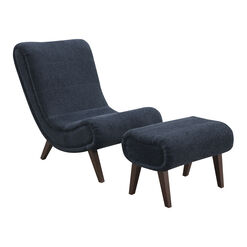 Cuyler Indigo Blue Upholstered Chair and Ottoman Set