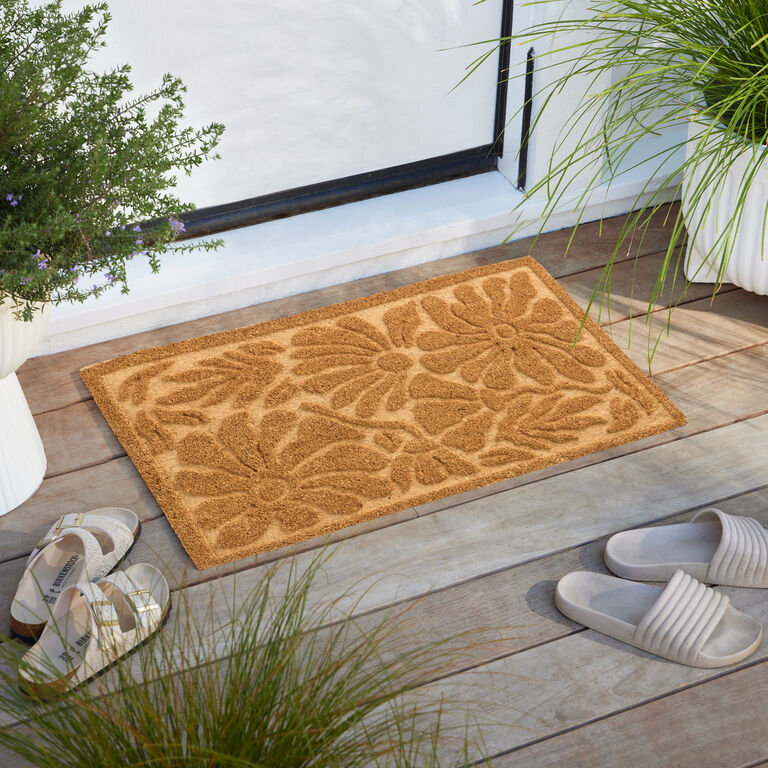 Natural Embossed Floral Coir Doormat image number 2