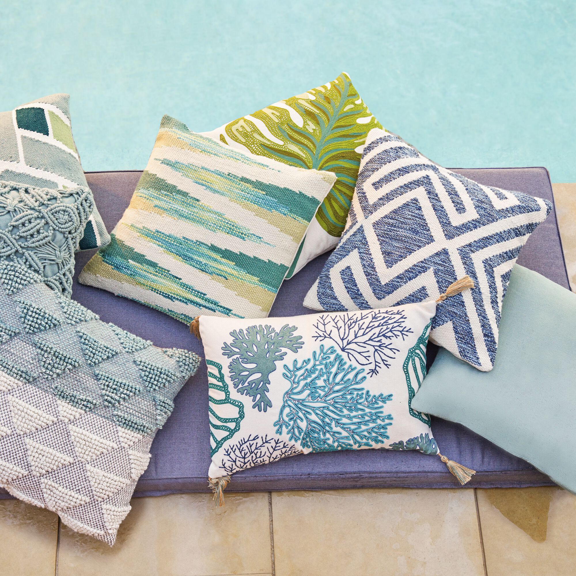 Blue and online ivory pillows