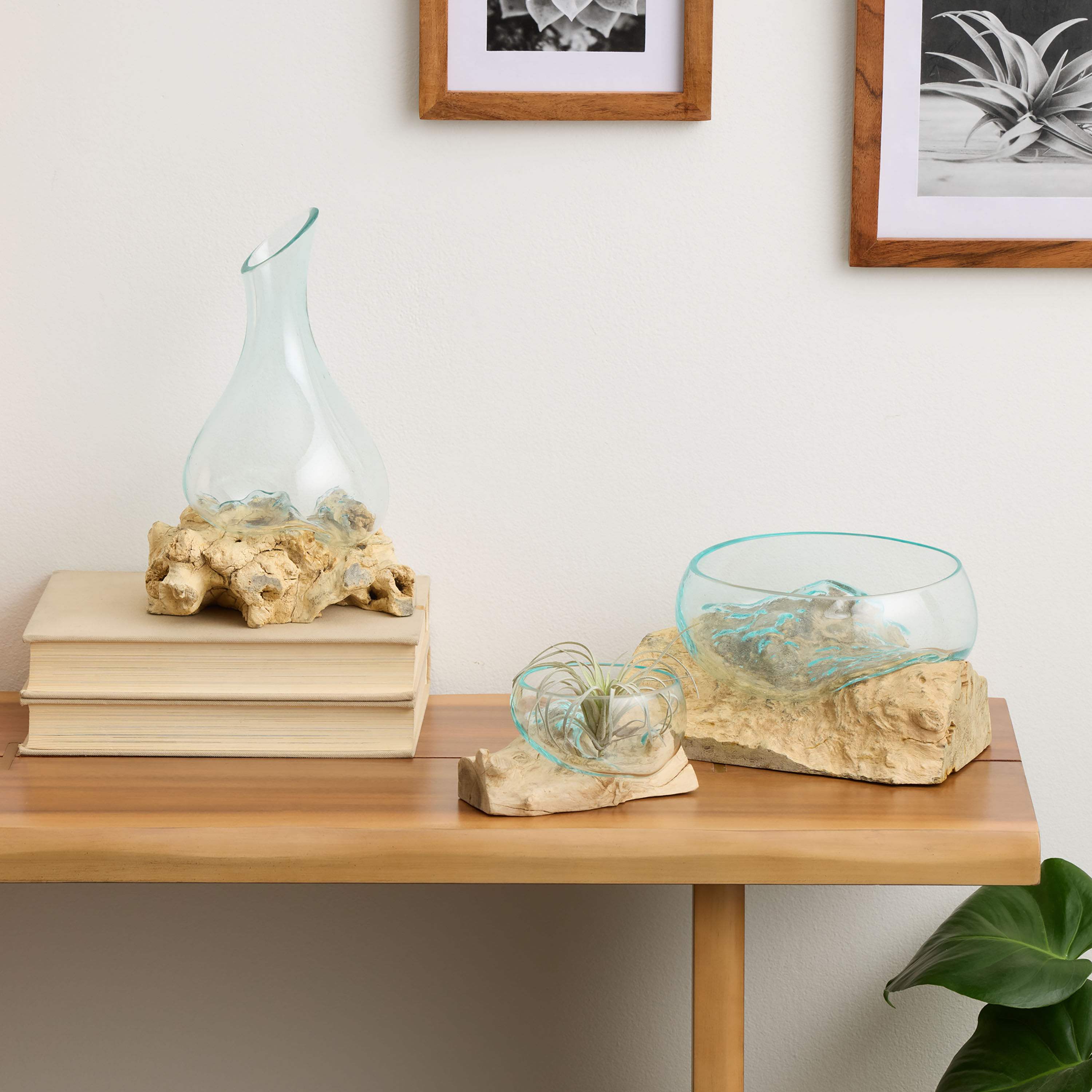 Bleached Driftwood and Blown Glass Bowl Decor