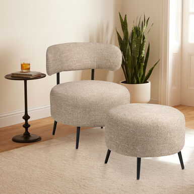 Ronan Dark Oatmeal Tweed Upholstered Chair and Ottoman Set Ronan Dark Oatmeal Tweed Upholstered Chair and Ottoman Set