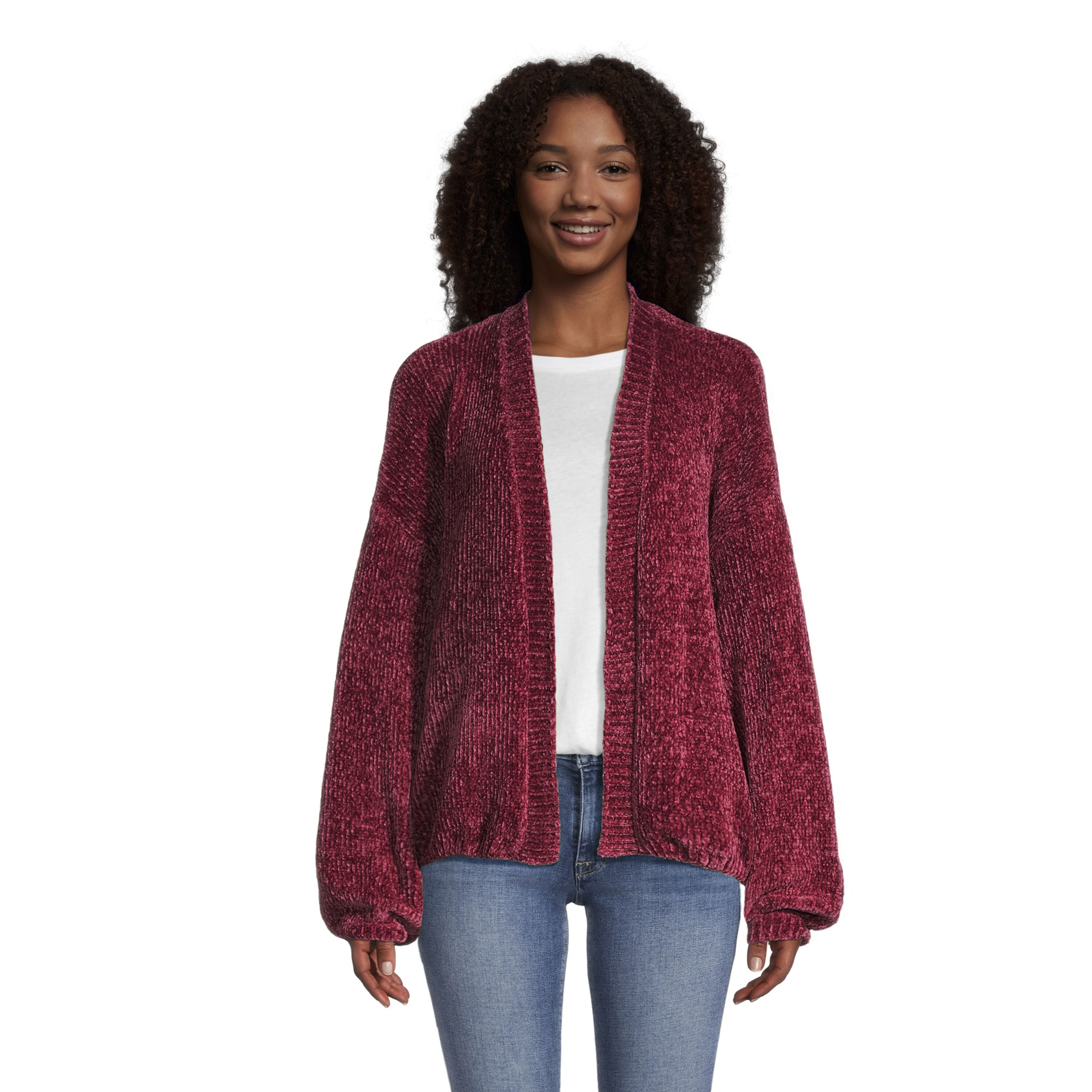 Ribbed chenille cardigan top