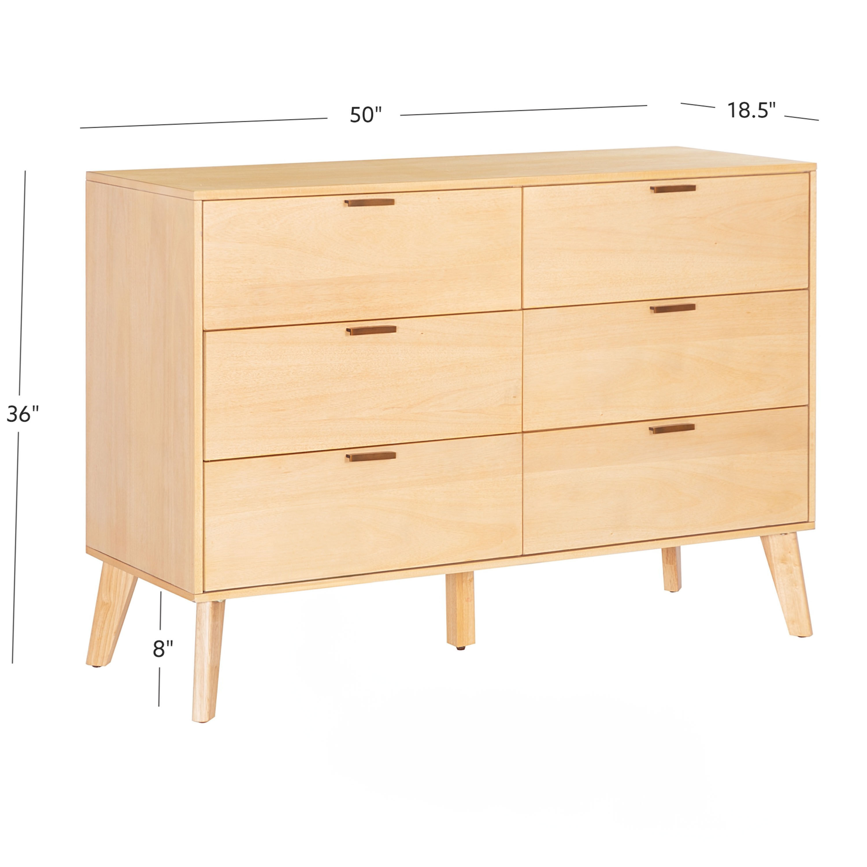 Cade Natural Wood Mid Century 6 Drawer Dresser image number 6