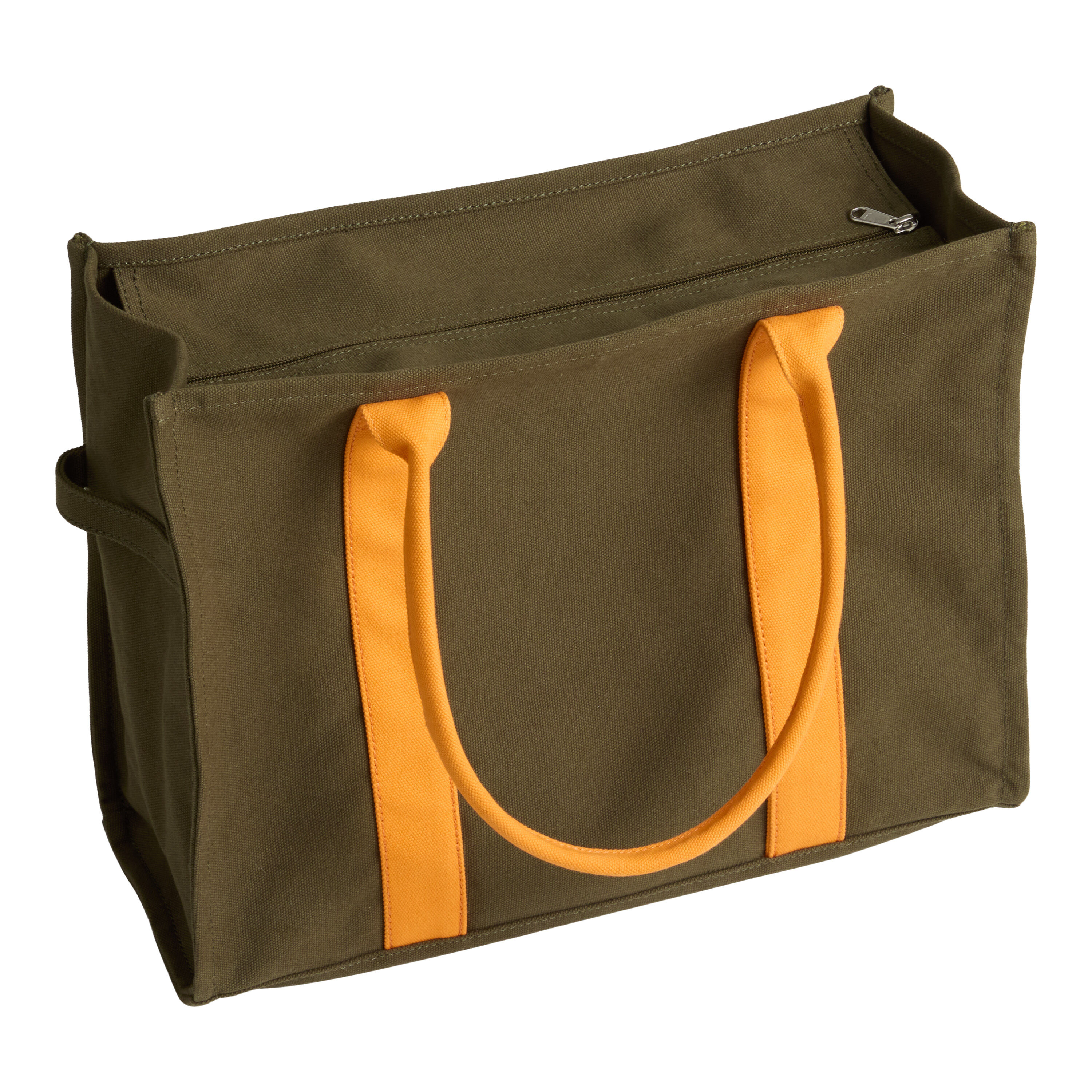 Olive Green and Orange Canvas Tote Bag World Market