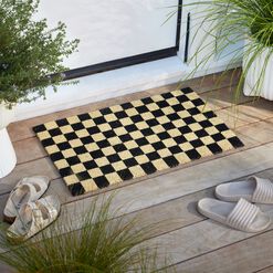 Black and Natural Checkerboard Coir Doormat
