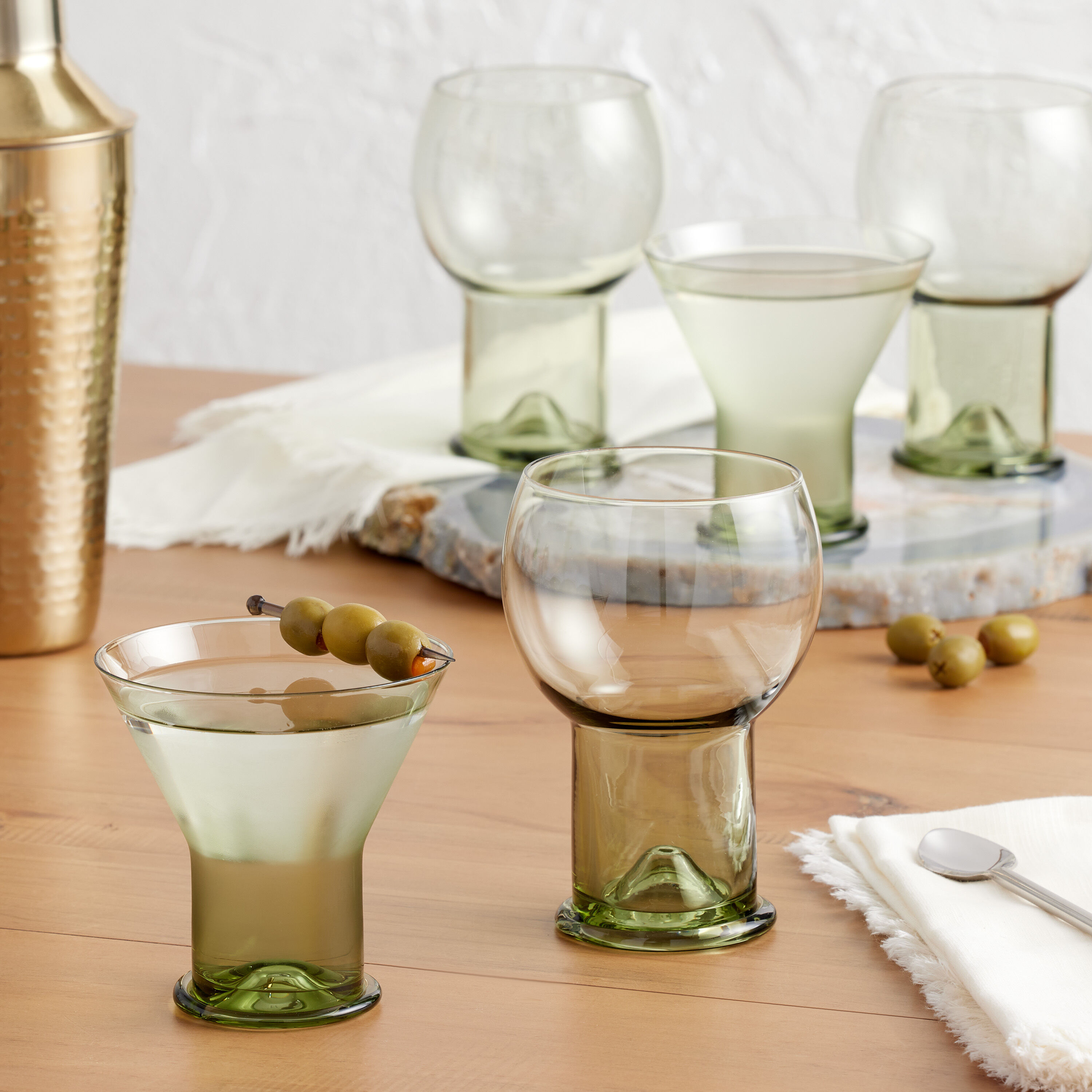 Olive Green Retro Pedestal Cocktail Glass World Market