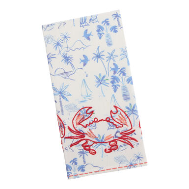 Blue and Red Tropical Crab Embroidered Kitchen Towel Blue and Red Tropical Crab Embroidered Kitchen Towel