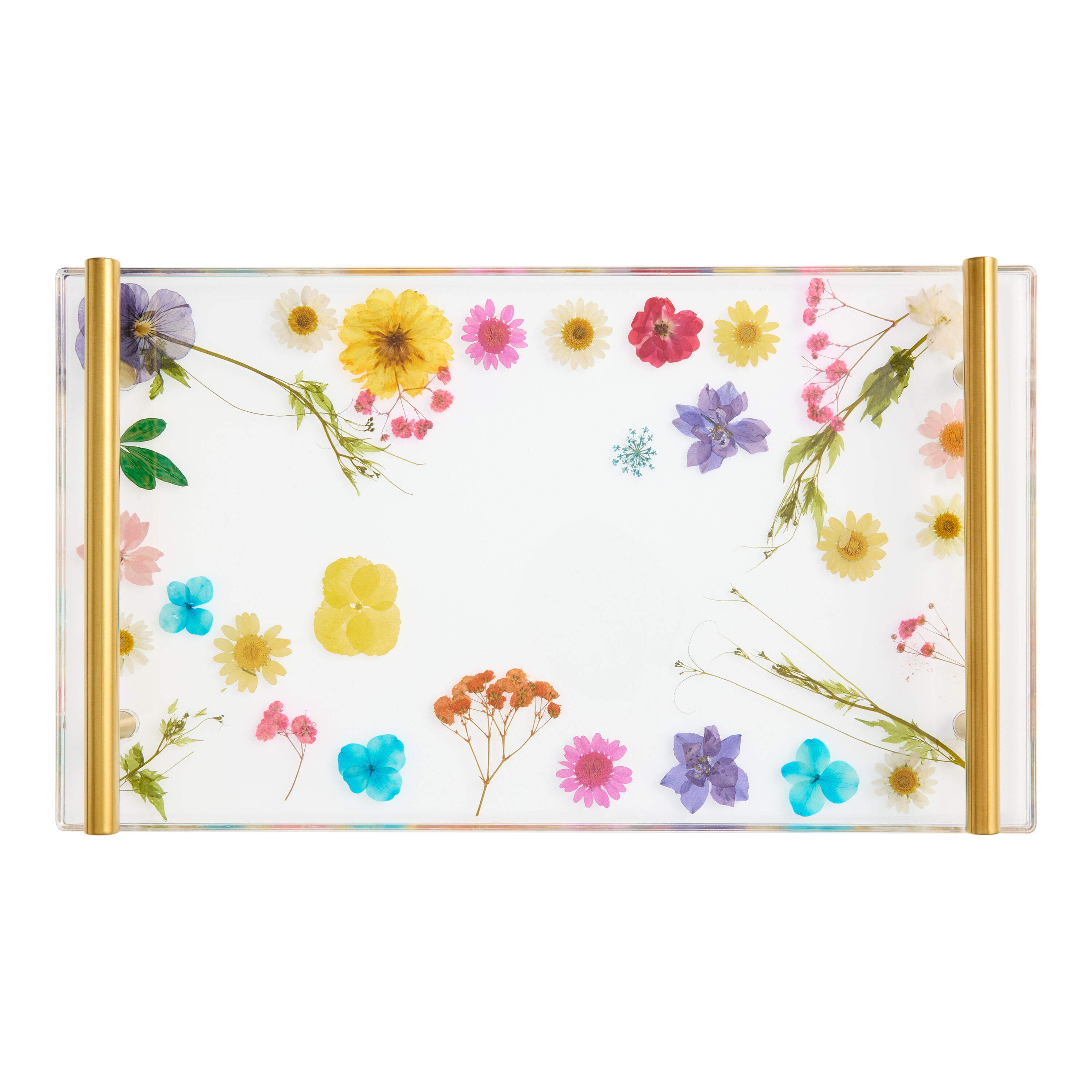 Camila Multicolor Resin Pressed Flower Serving Tray image number 2