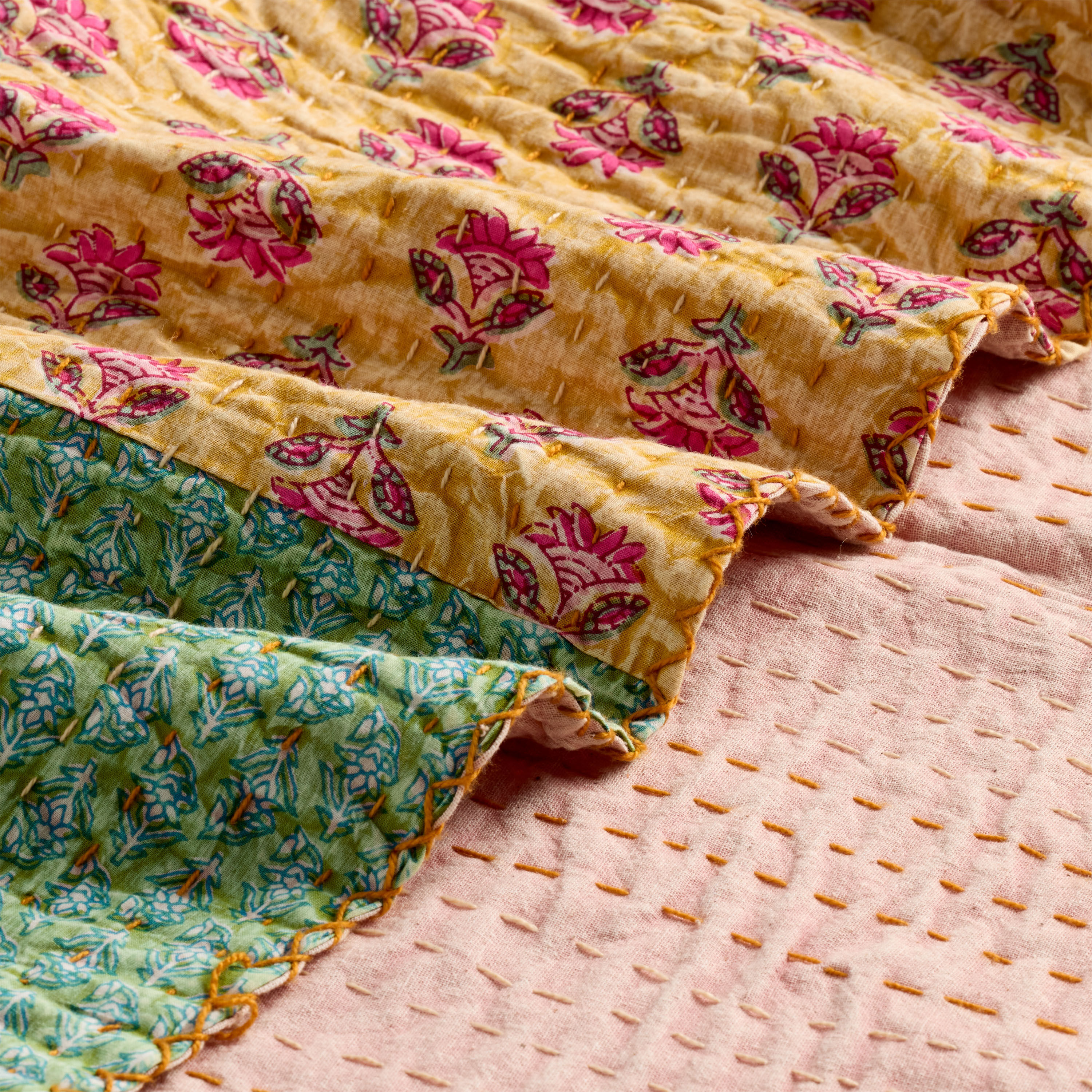 Multicolor Kantha Patchwork Throw Blanket image number 2