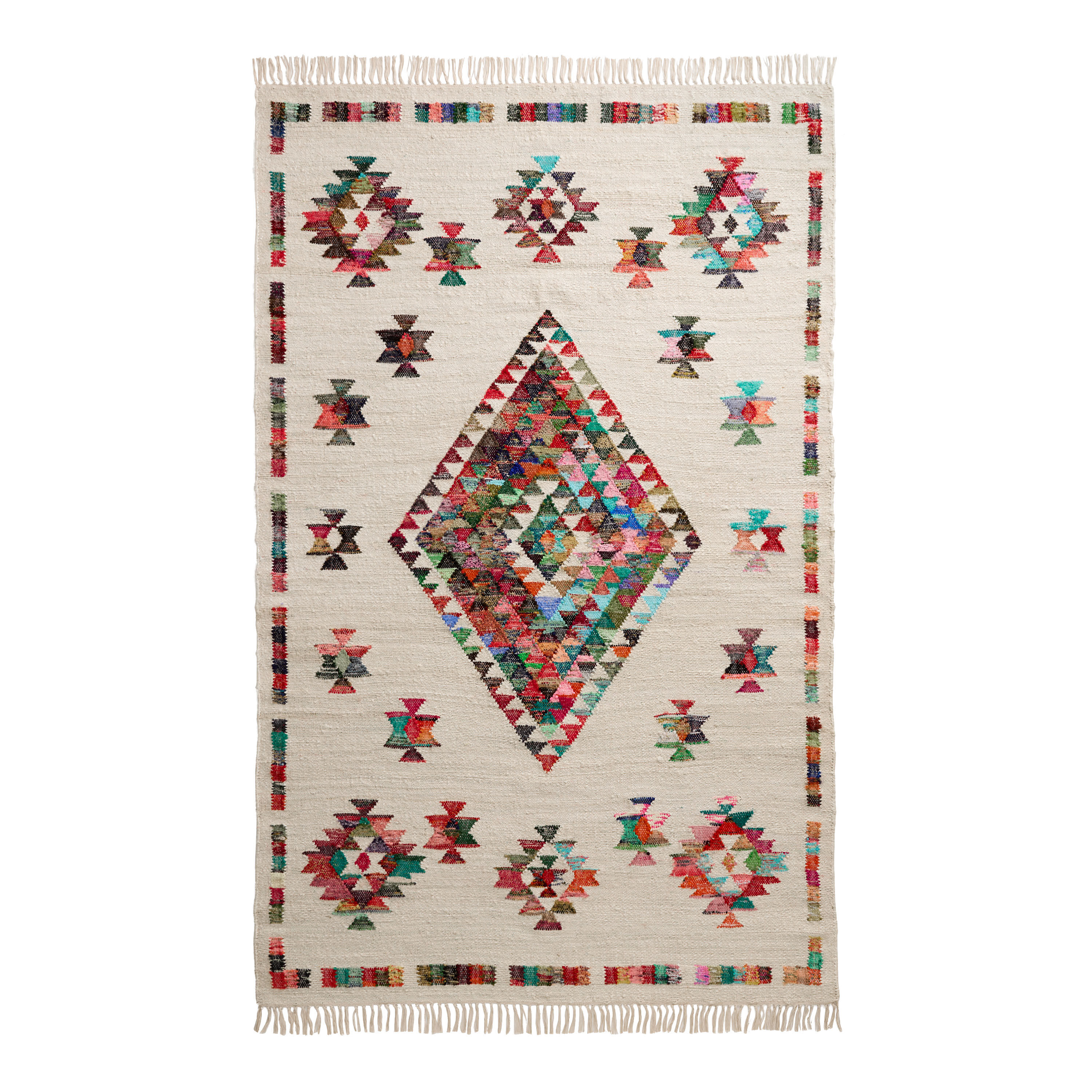 Rainbow Multicolor Diamond Geo Handwoven Jute Kilim Area Rug Rainbow Multicolor Diamond Geo Handwoven Jute Kilim Area Rug