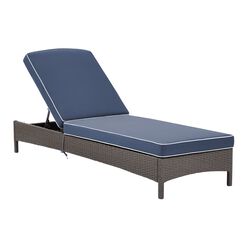 Pinamar Gray All Weather Outdoor Chaise and Navy Cushion