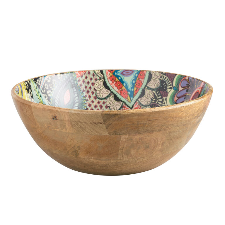Janice Large Multicolor Enamel Wood Serving Bowl image number 1