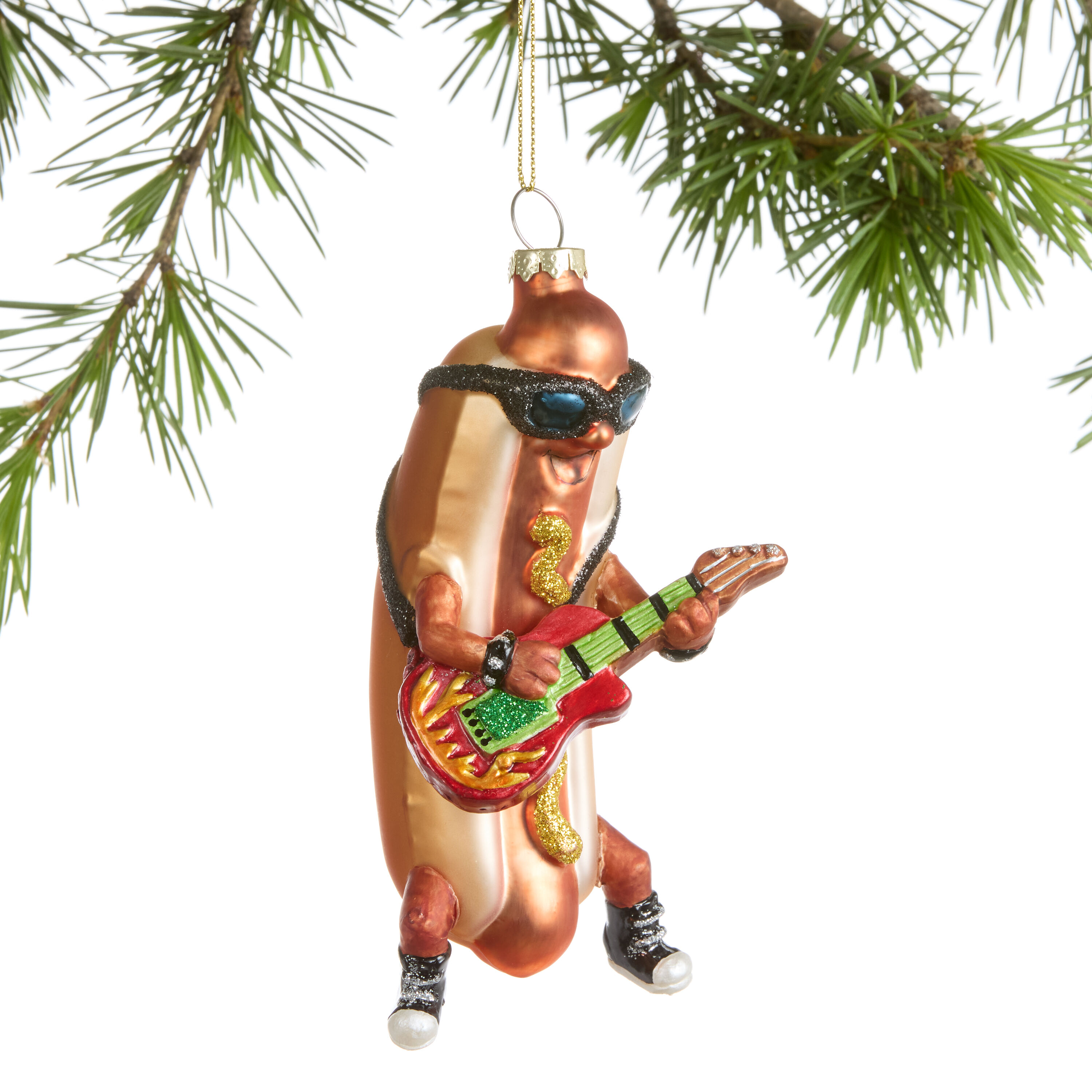 Glass Rock and Roll Hot Dog Ornament image number 0