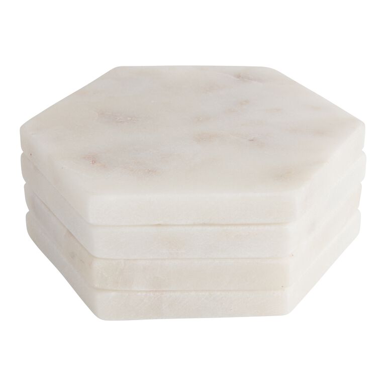 White Marble Hexagon Coasters 4 Pack by World Market