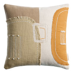 Taupe And Orange Patchwork Throw Pillow