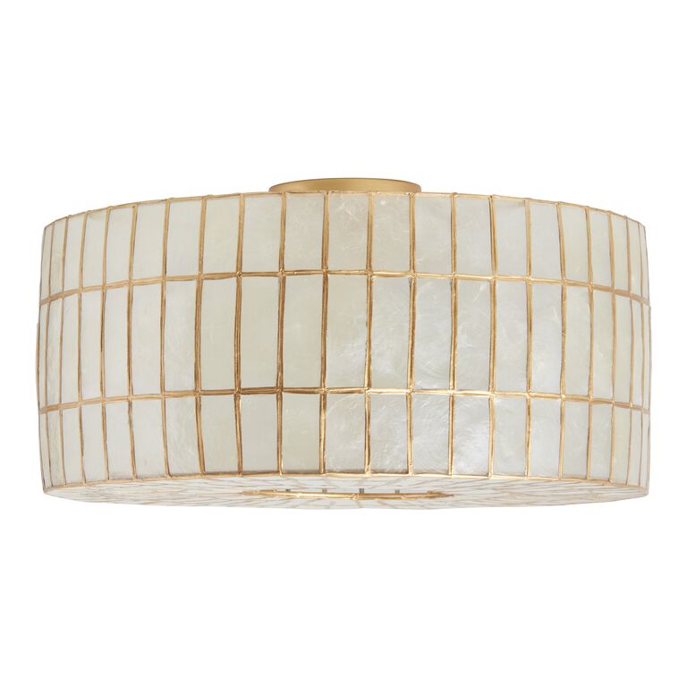 Gold Capiz Drum Flush Mount Ceiling Light image number 1