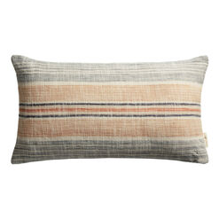 Taupe and Green Stripe Indoor Outdoor Lumbar Pillow