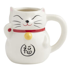 White Lucky Cat Figural Ceramic Mug