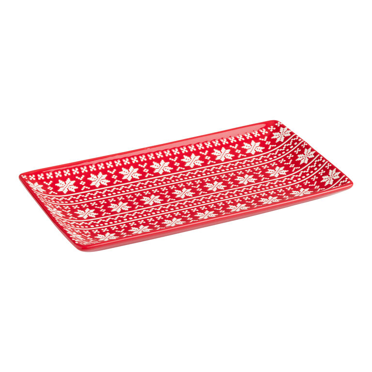 Rectangular Red And White Fair Isle Serving Platter image number 1
