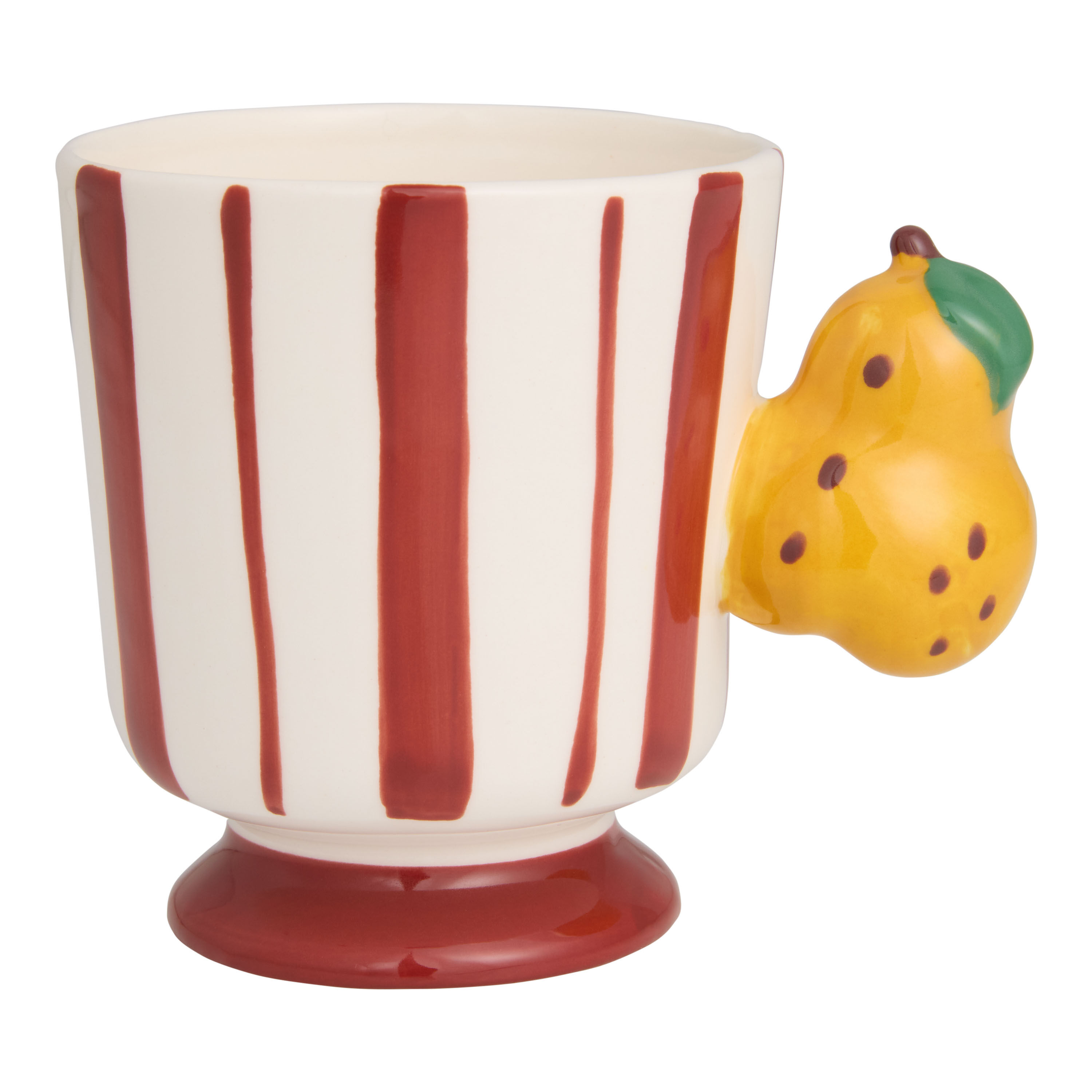 Burgundy and White Stripe Pear Handle Ceramic Mug