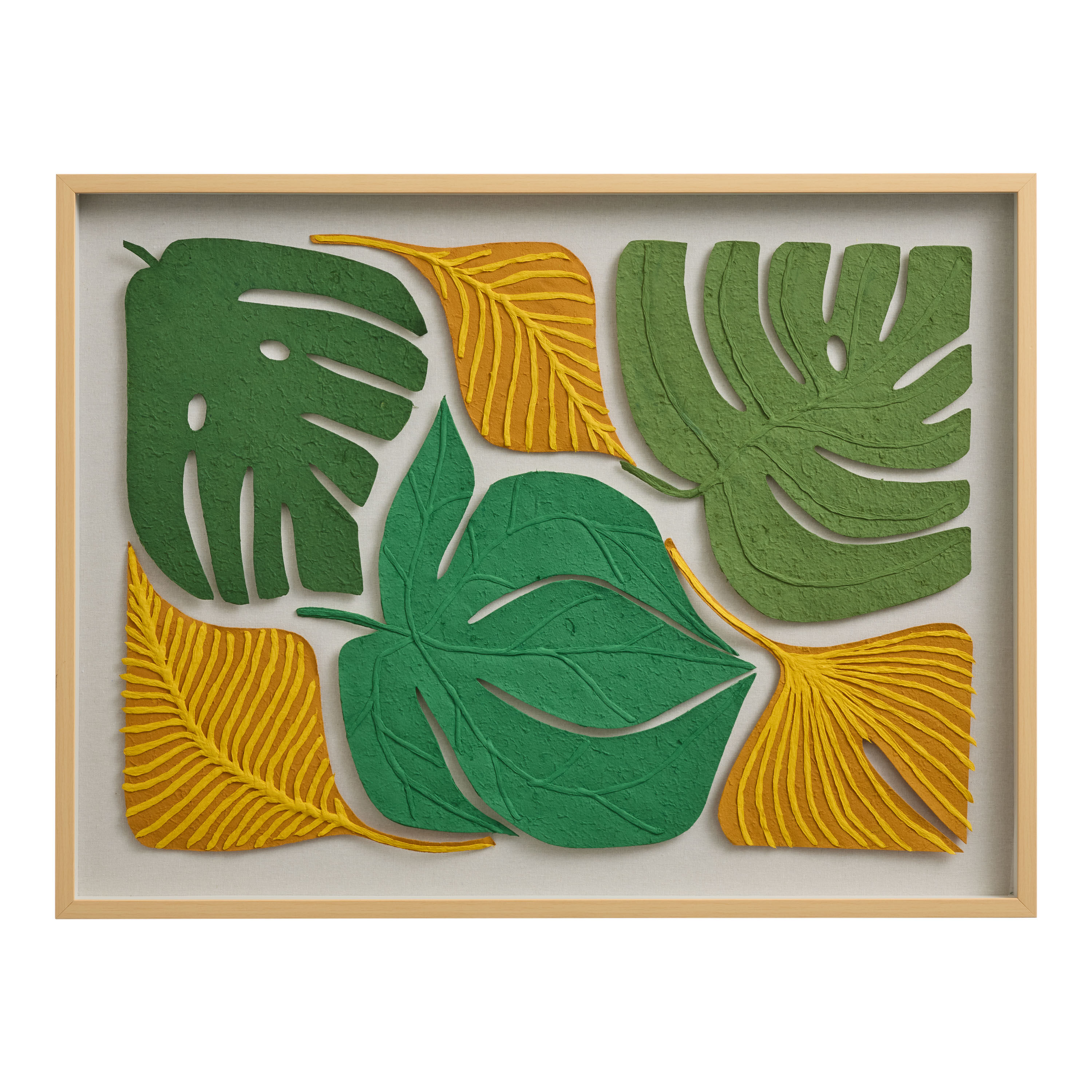 Green and Gold Rice Paper Palms Shadow Box Wall Art image number 2