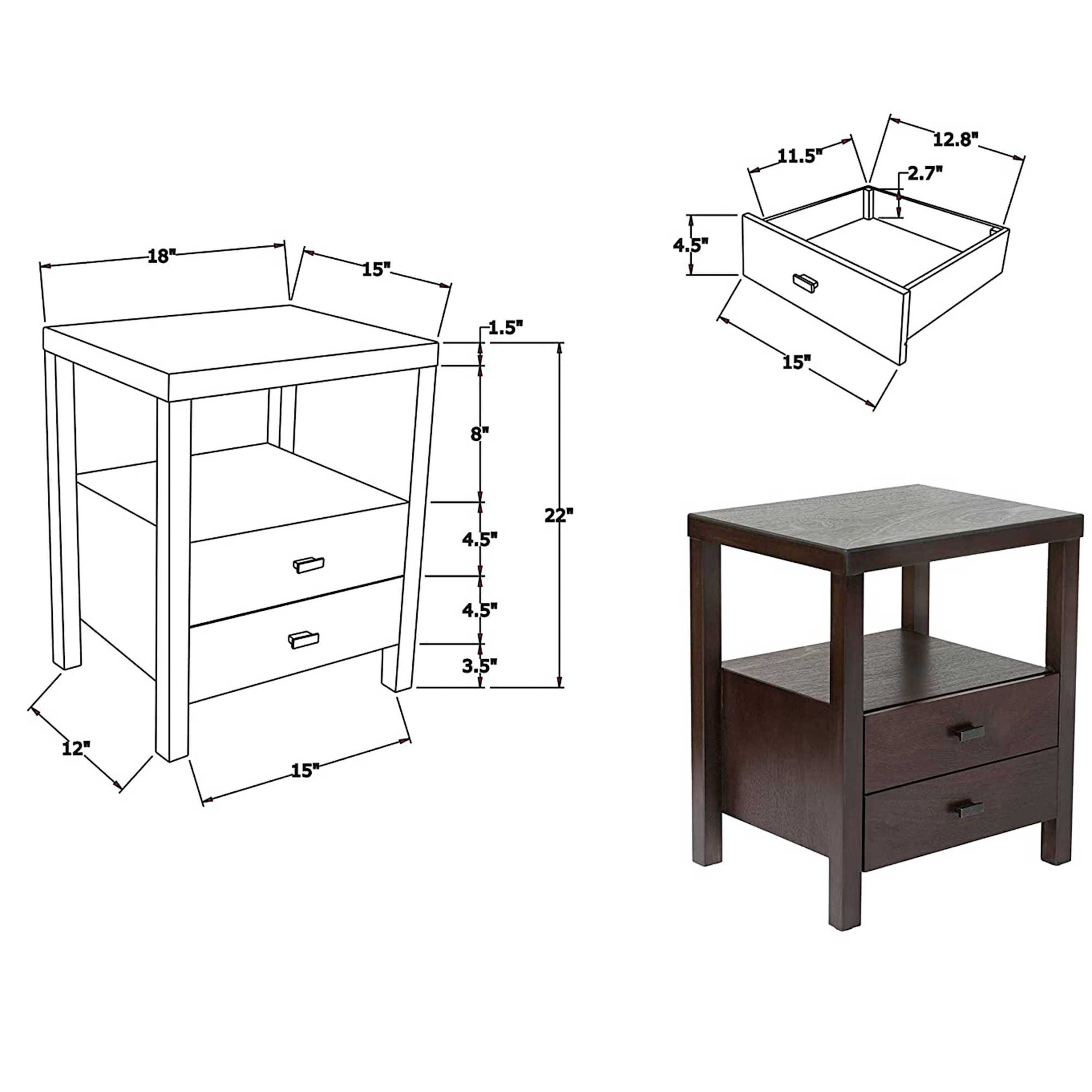 Basuel Monochromatic Wood Nightstand with Drawers image number 6
