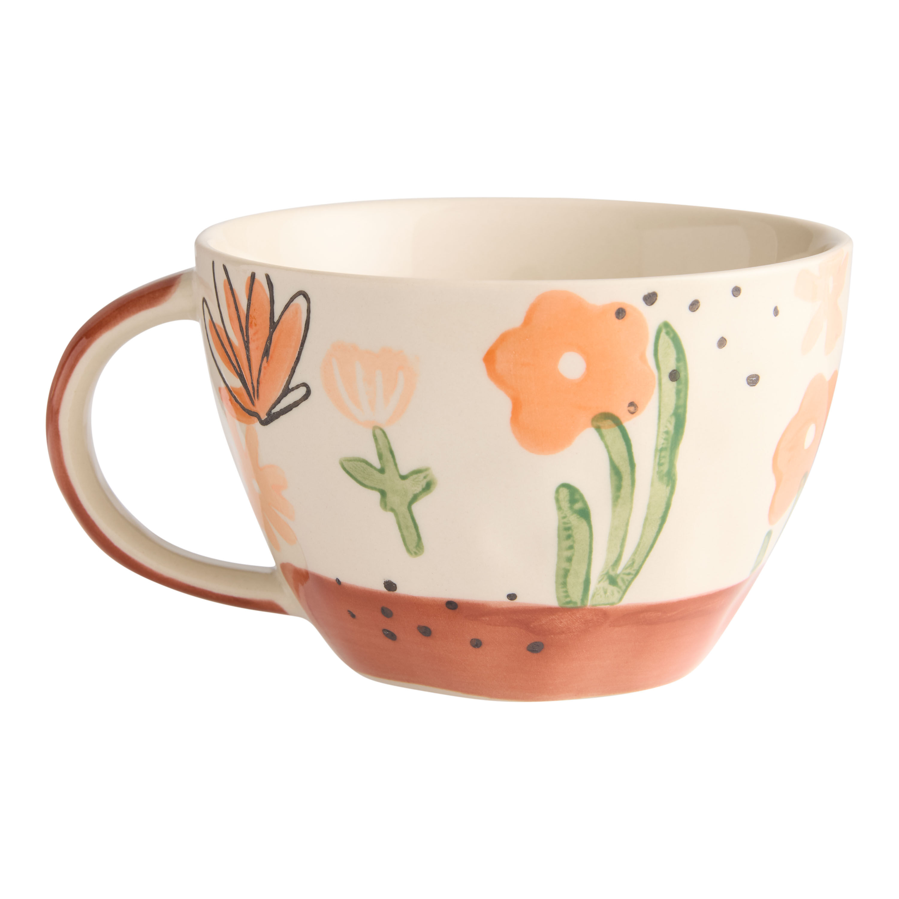 Cream and Terracotta Artsy Floral Hand Painted Ceramic Mug image number 1