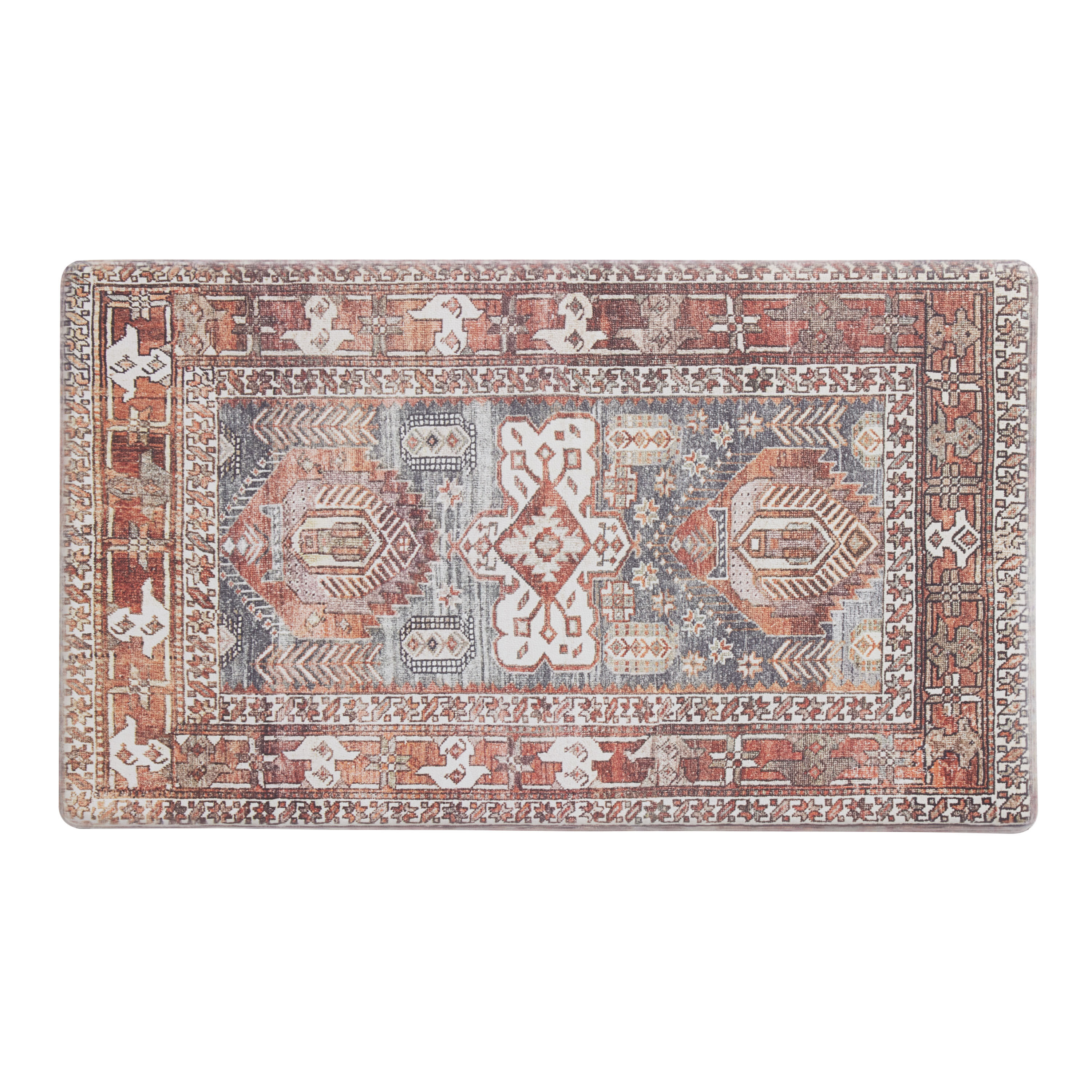 Rust and Blue Traditional Style Nonslip Kitchen Floor Mat