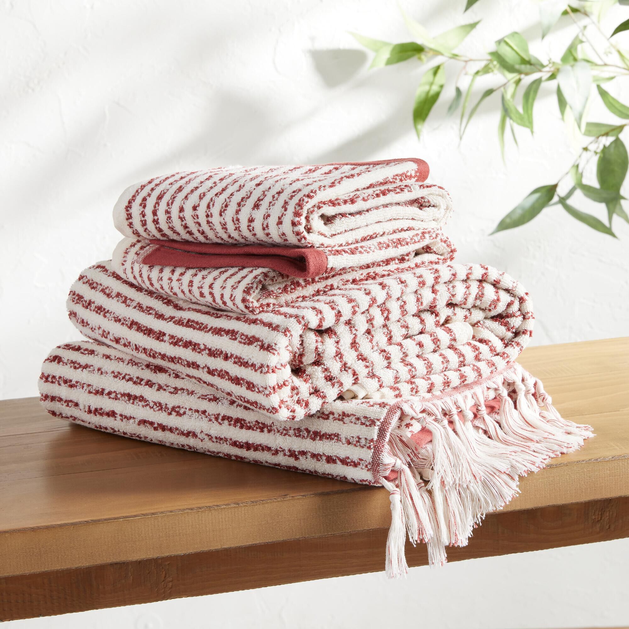 Ashlen Terracotta And White Stripe Terry Bath Towel World Market