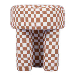 Cherbury Round Brown Checkered Boucle Upholstered Stool