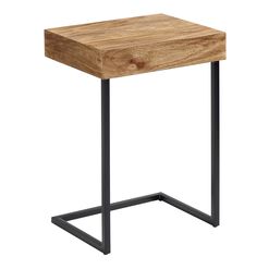 Alec Wood and Black Metal Laptop Table With Shelf