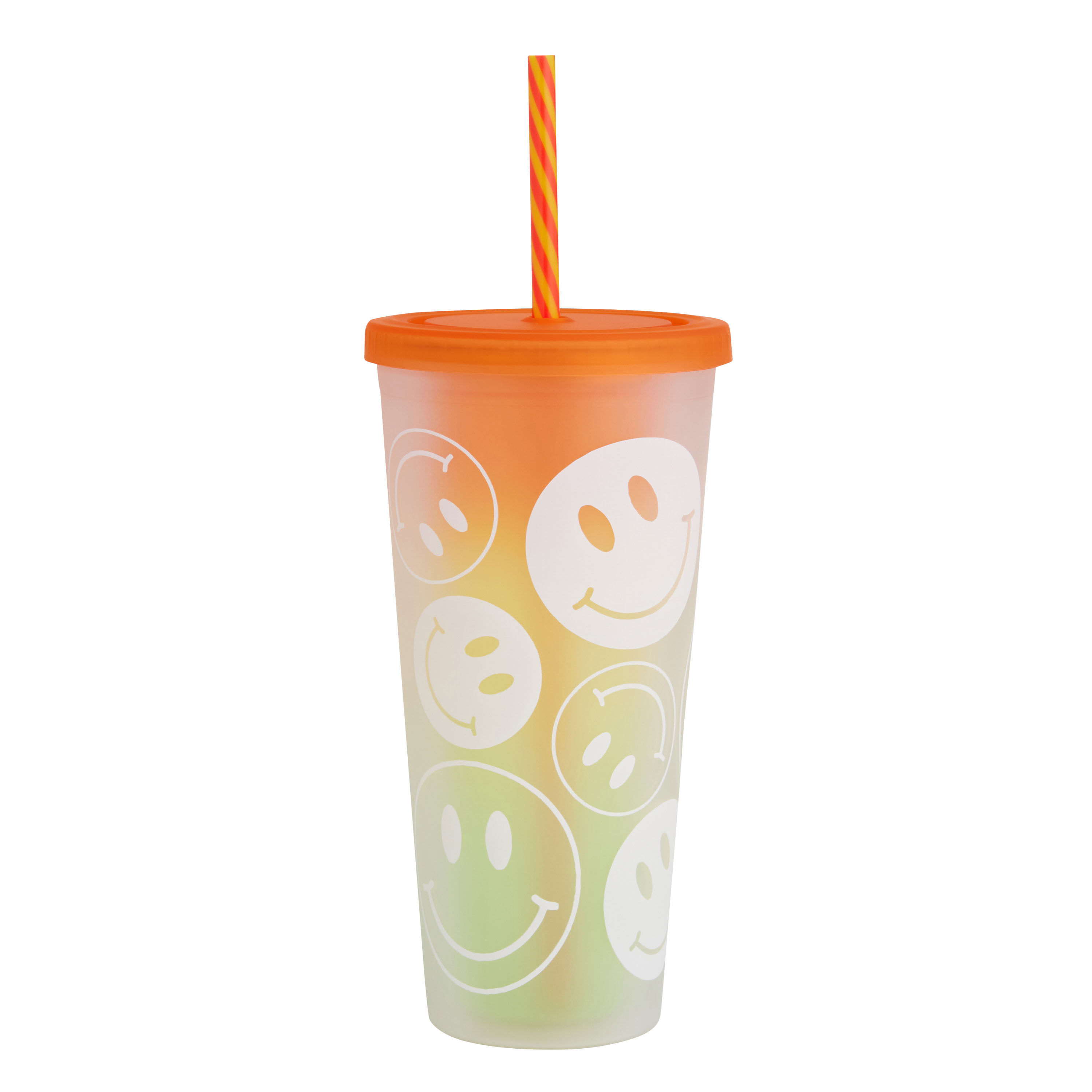 Multicolor Smiley Double Wall Cup With Straw image number 0
