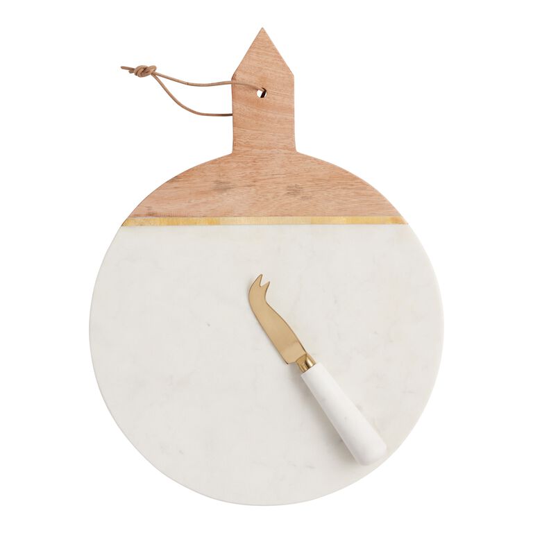White Marble and Wire Cheese Slicer Serving Board - World Market
