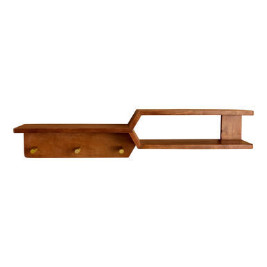 Acacia Wood Mid Century Floating Wall Shelf with Hooks Acacia Wood Mid Century Floating Wall Shelf with Hooks