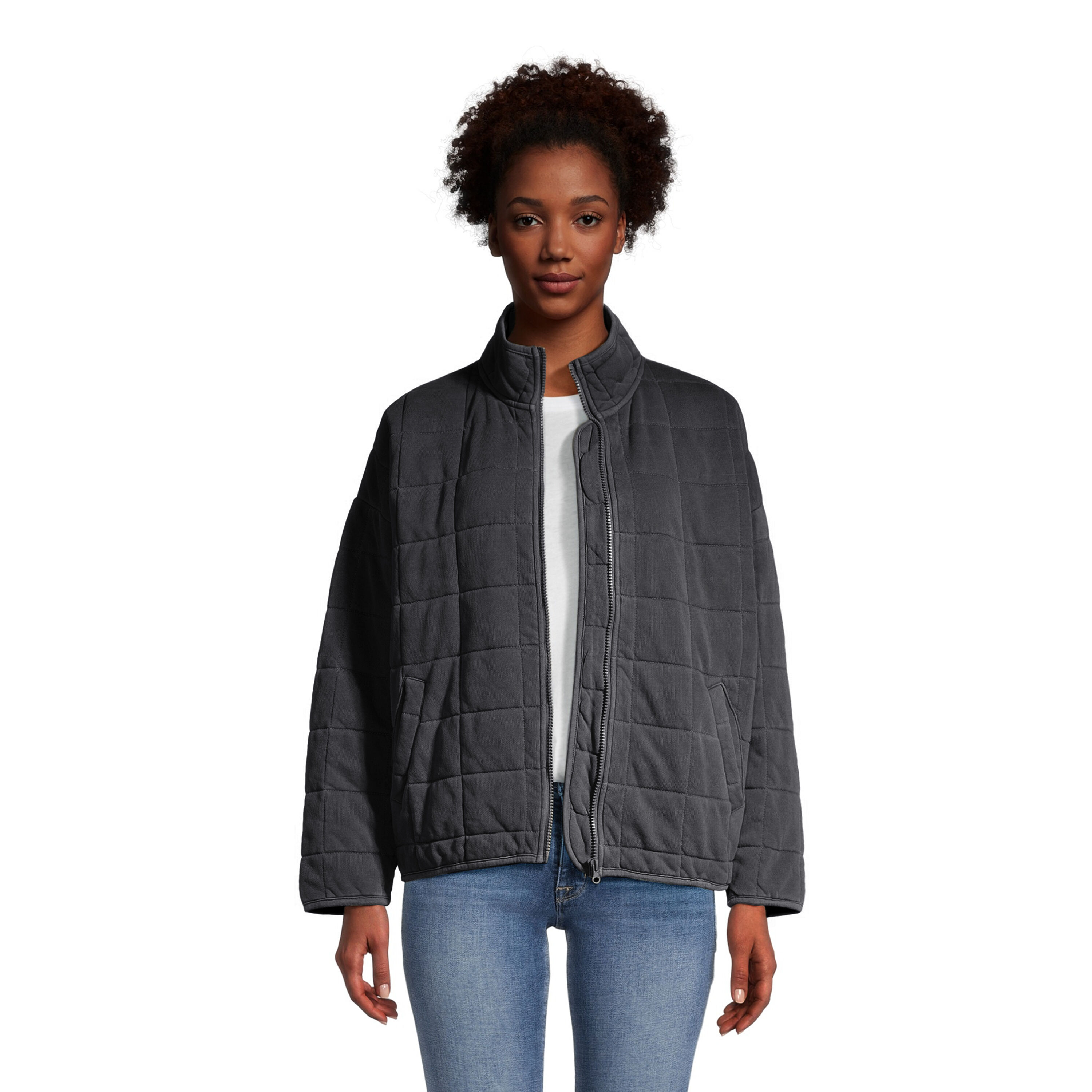 Grey quilted bomber jacket new arrivals