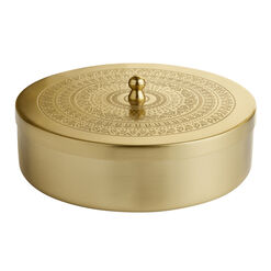 Round Gold Metal Etched Mandala Spice Box with Containers