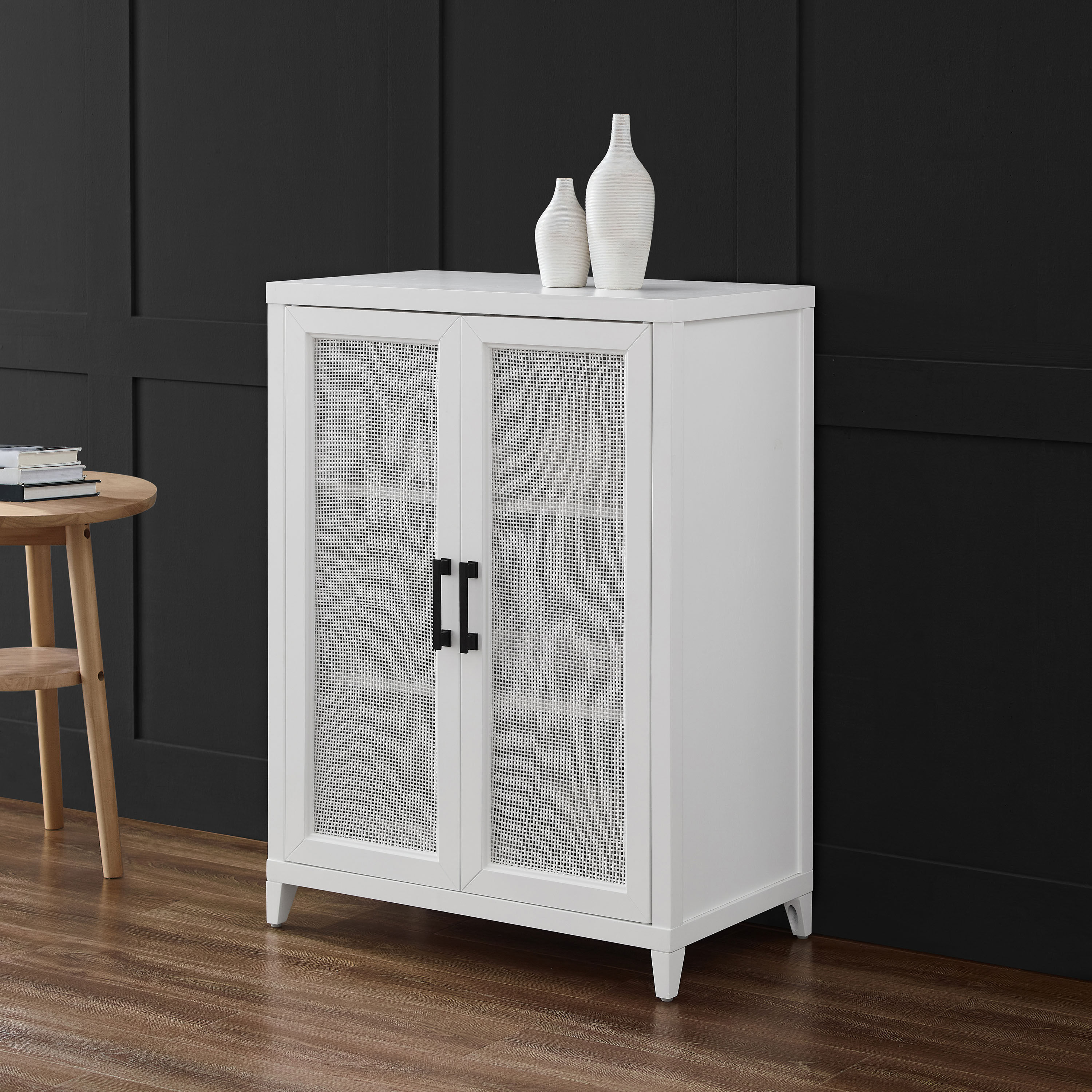 White wicker outlet storage cabinet