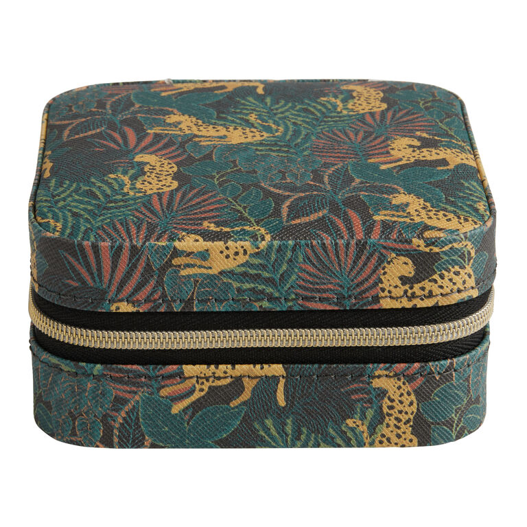 Black Faux Leather Leopard And Palm Travel Jewelry Box - World Market