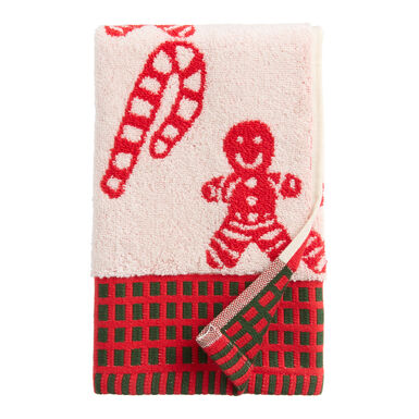 Red and Ivory Gingerbread Man Hand Towel Red and Ivory Gingerbread Man Hand Towel