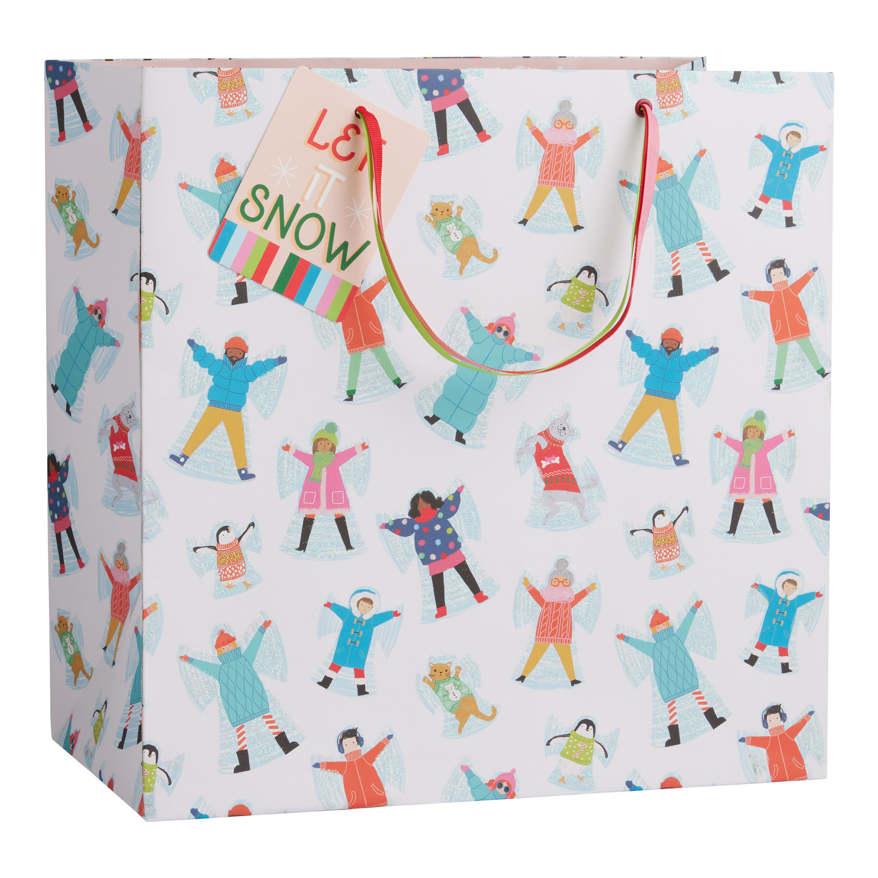 Jumbo Square Multicolor Snow Day Holiday Gift Bag image number 0