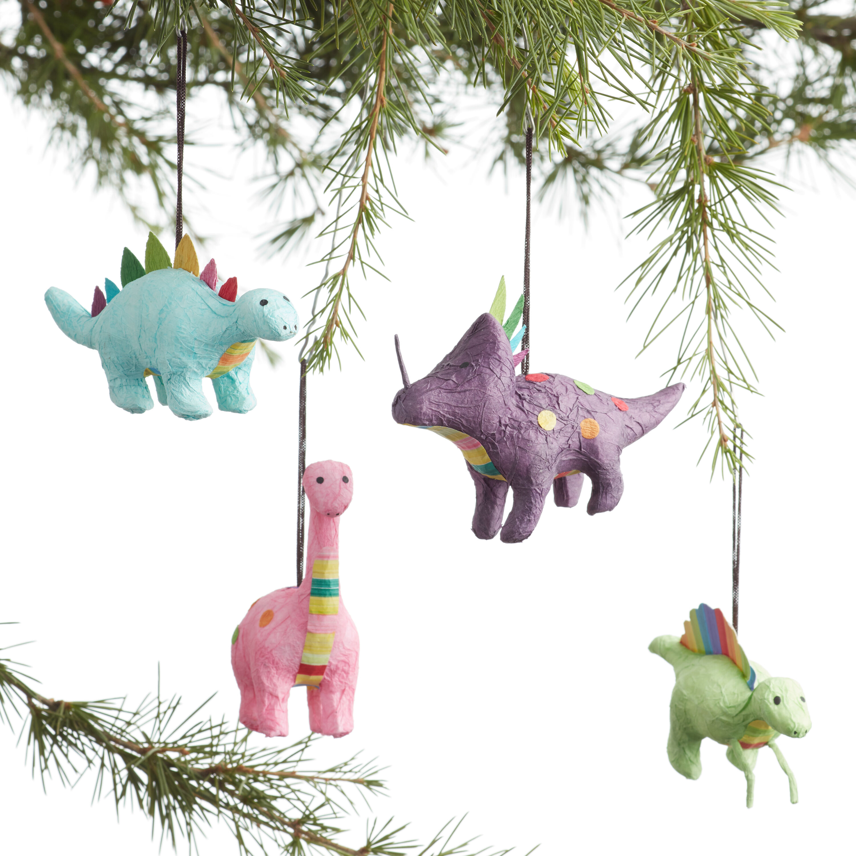 Rainbow Paper Dinosaur Ornaments Set of 4 image number 0