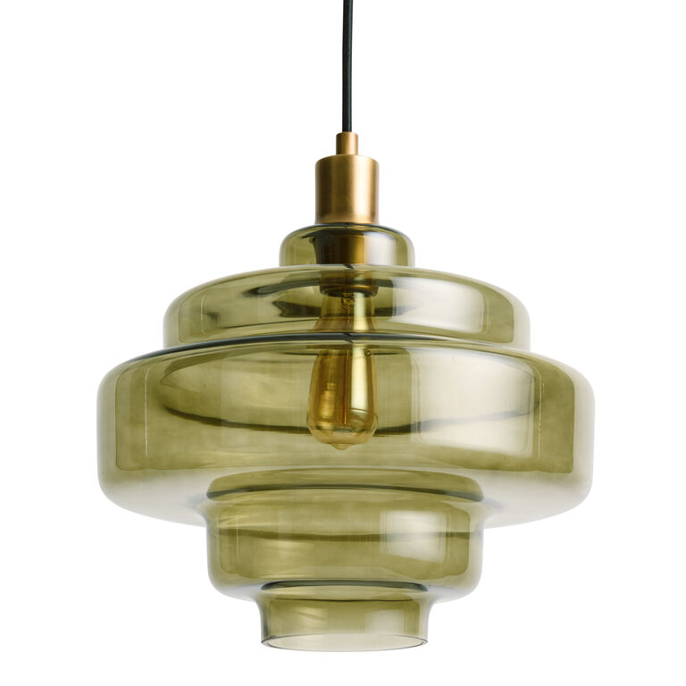Sonnet Olive Green Handblown Glass Tiered Pendant Lamp