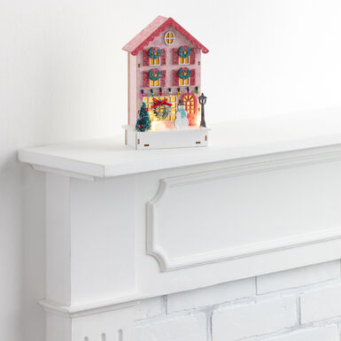 Pink Laser Cut Wood Vintage Townhouse LED Light Up Decor Pink Laser Cut Wood Vintage Townhouse LED Light Up Decor