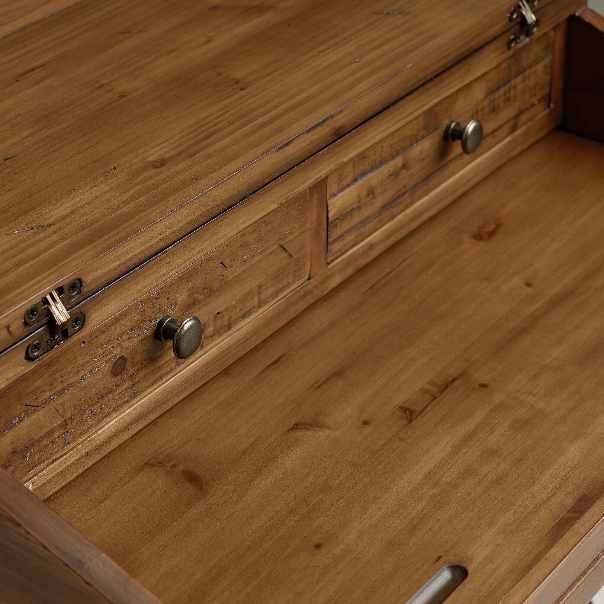 Distressed Antique Cognac and Black Wood Secretary Desk World Market