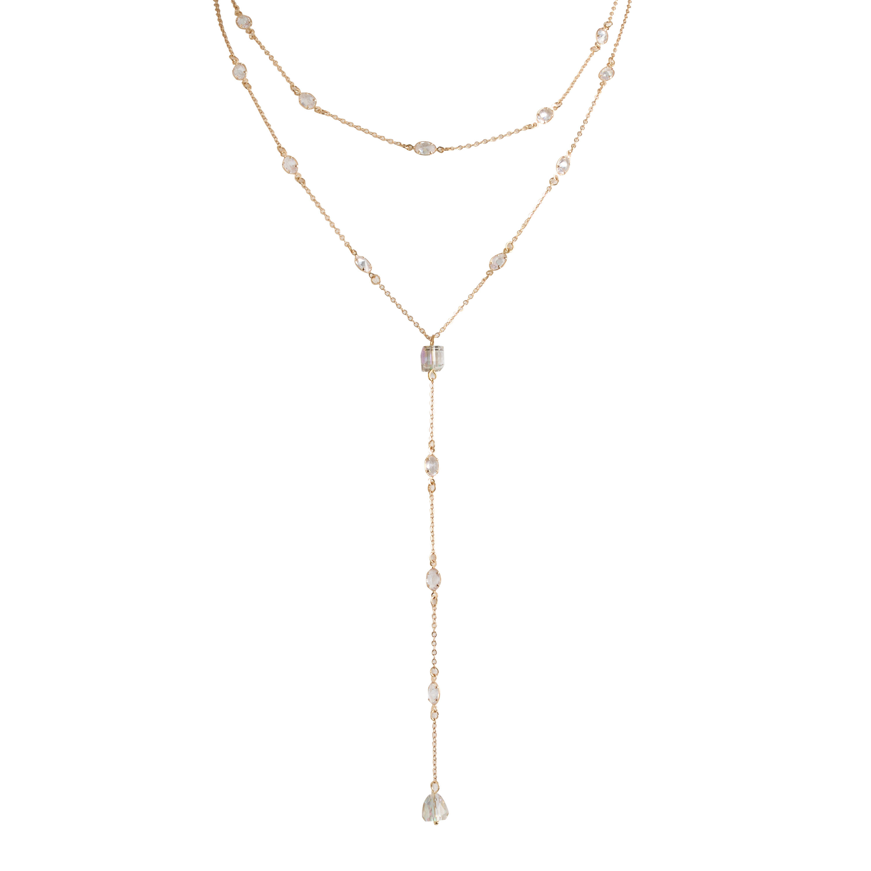 Gold and Cubic Zirconia Delicate Lariat Necklaces 2 Pack