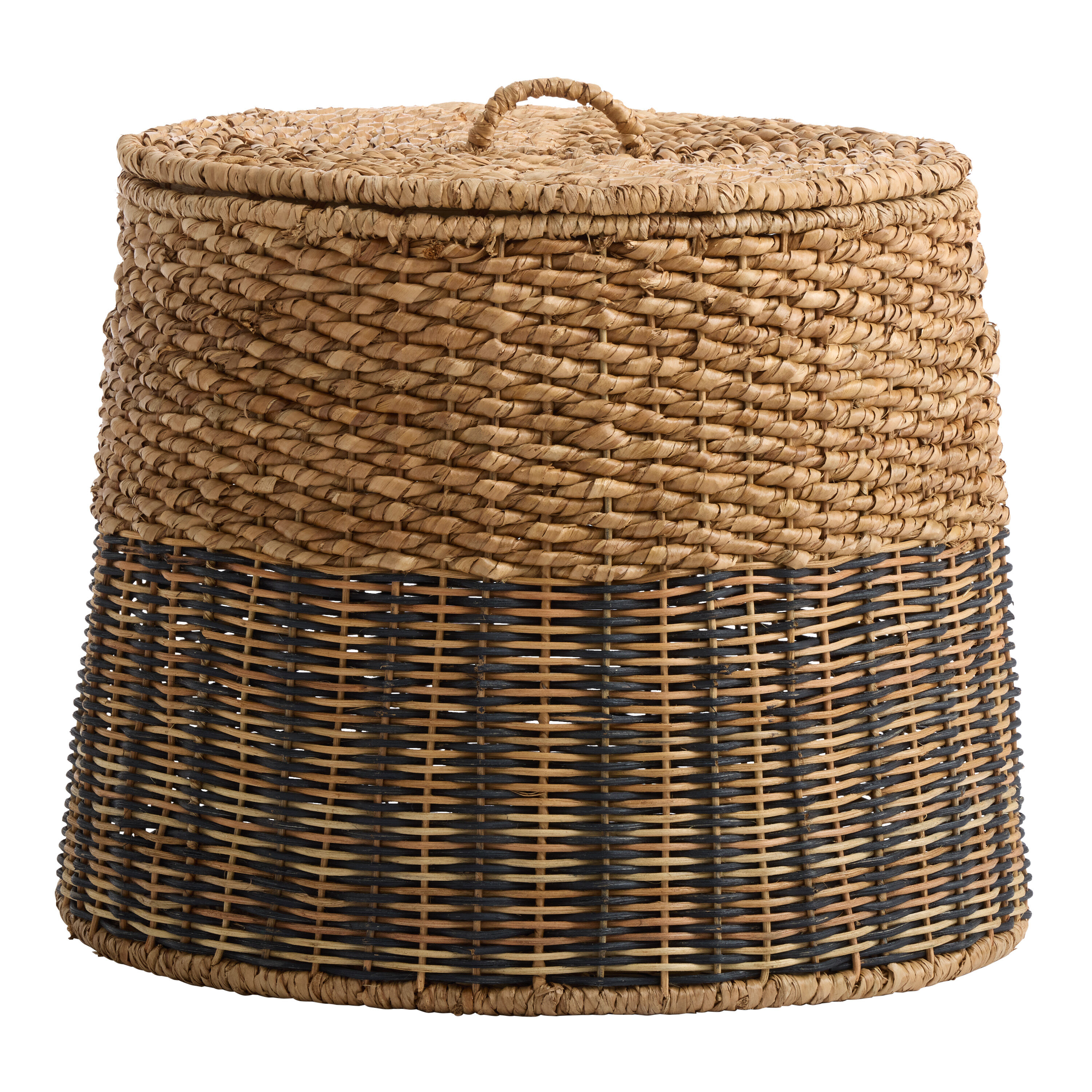 Esme Oversized Natural and Black Wicker Striped Basket with Lid image number 2